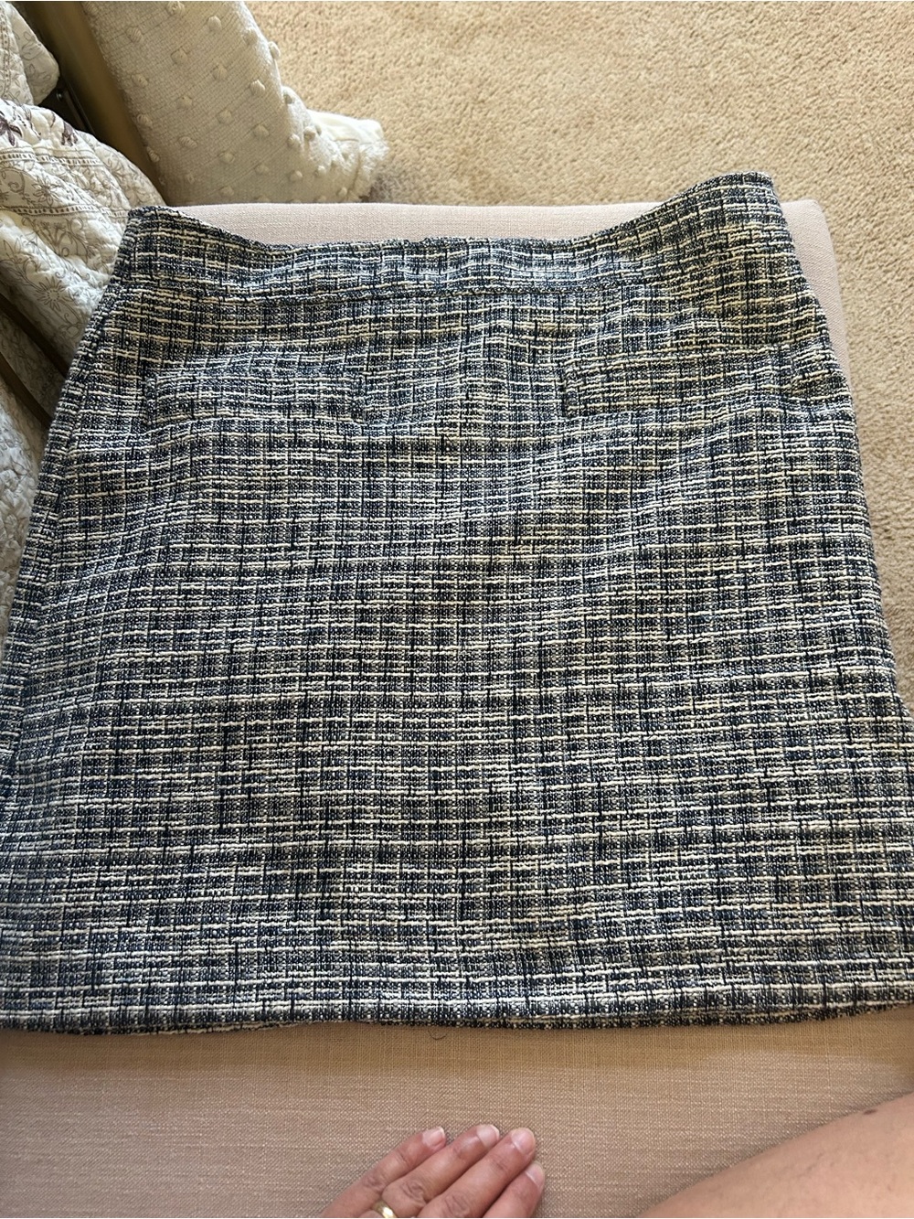 LOFT Navy and White Tweed Mini Skirt